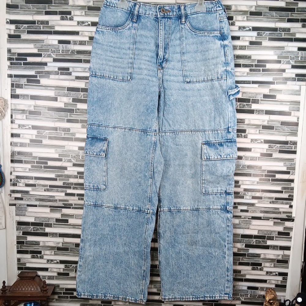 SO Denim High Rise Cargo Pants L Thrashed Work Wear Indiesleeze